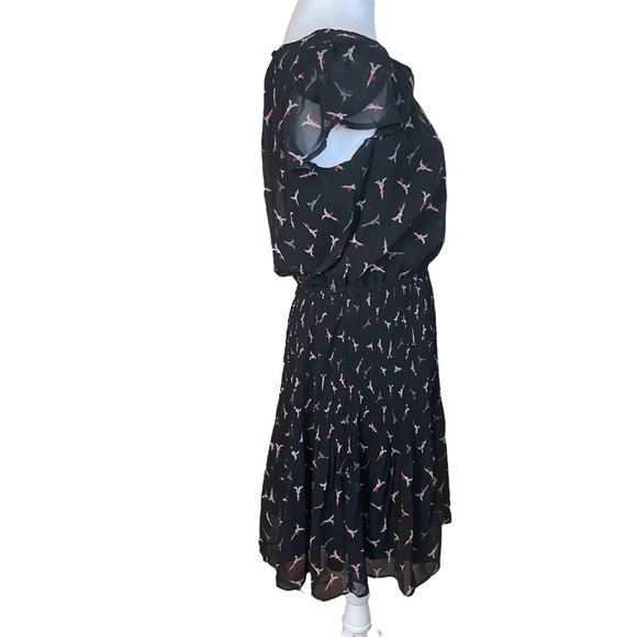 Elle Dress Size M Juniors Chiffon Black Cap Sleeve Semi Pleat Eiffel Tower Paris - Picture 4 of 12